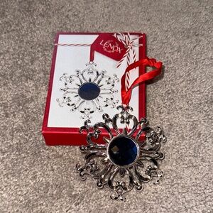 Lenox Silver Ornament with Deep Blue Accent